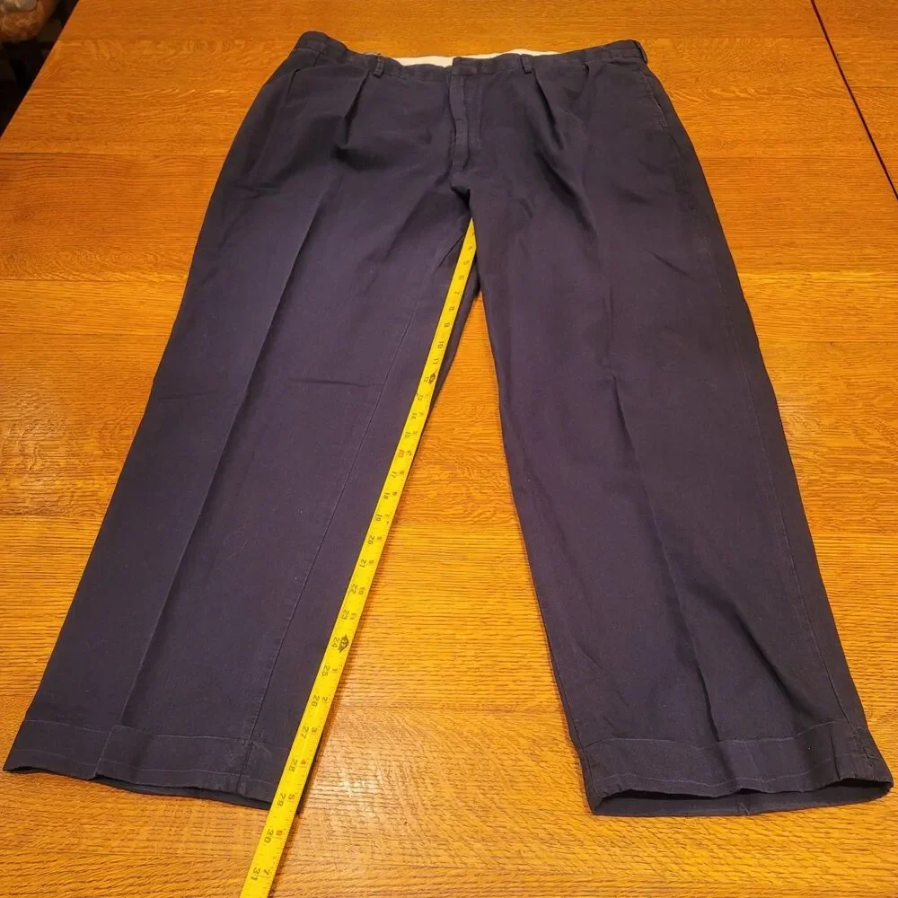 Polo By Ralph Lauren 100% Cotton Navy Blue Chinos 42x32 Pleated Cuffed